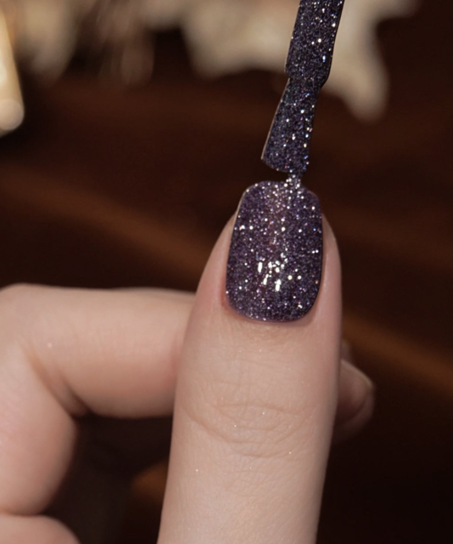 【当日発送】水光ネイルダークパープルワンカラーラメスクエアネイルチップ