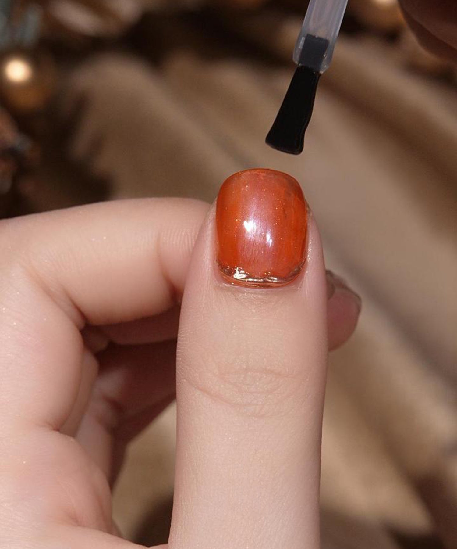 【当日発送】水光ネイルコーラルオレンジダルメシアンゴールドミラーショートラウンドネイルチップ