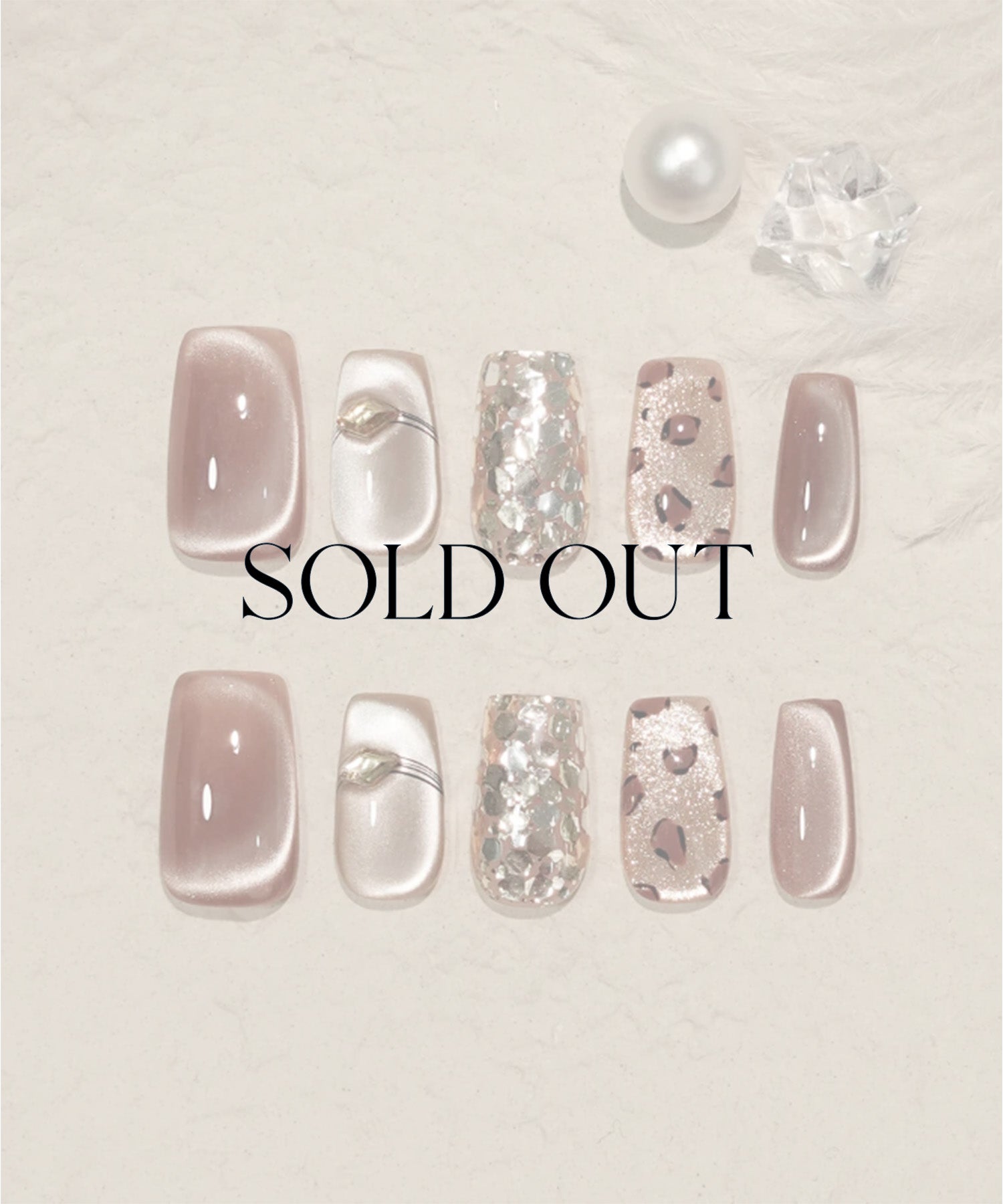 【SOLD OUT】3D水光ネイルブラウンマグネットホログラムレオパードスクエアネイルチップ